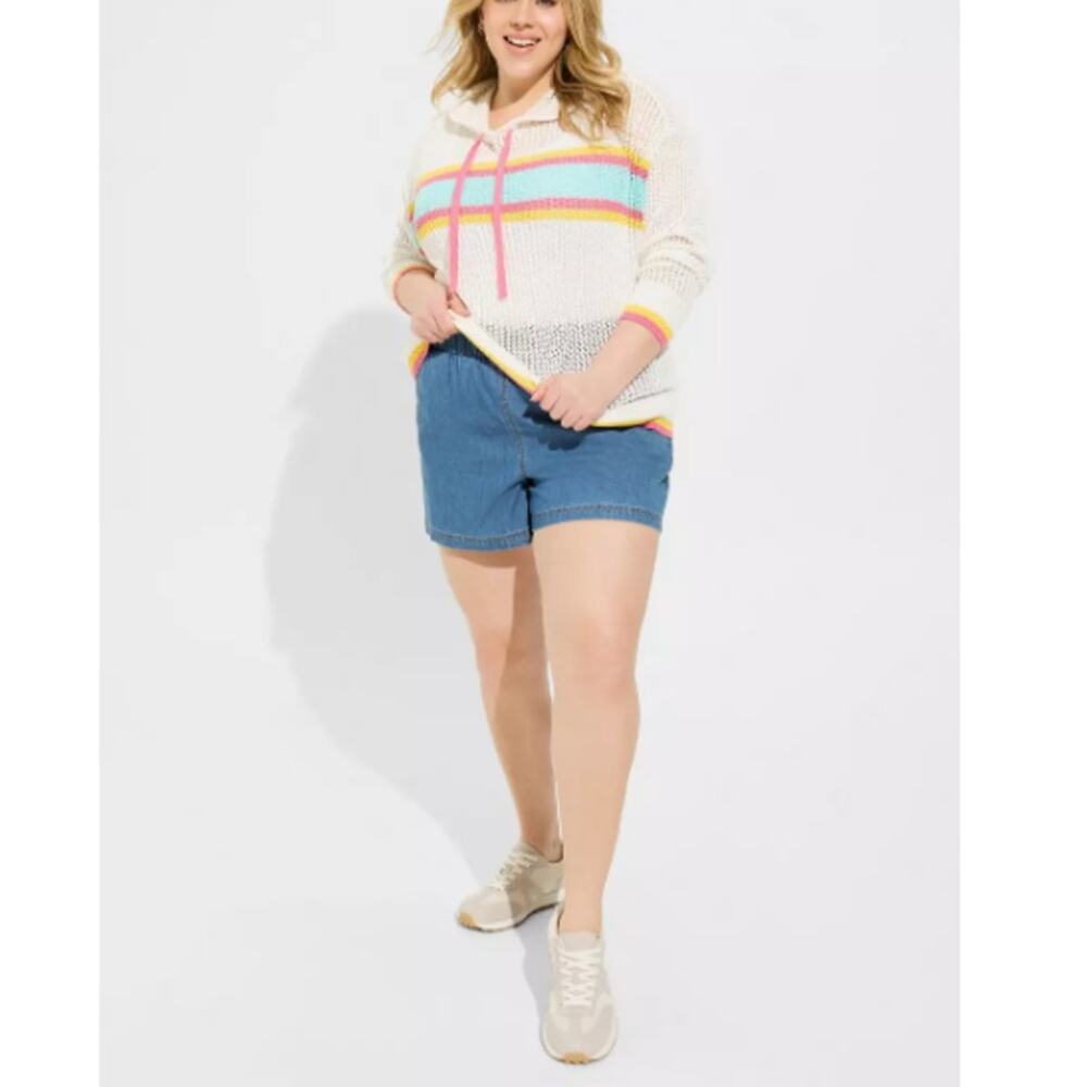 New Torrid Women's White Striped Pointelle Boxy Hoodie Size 00 M/L Coastal Chic - Picture 3 of 9